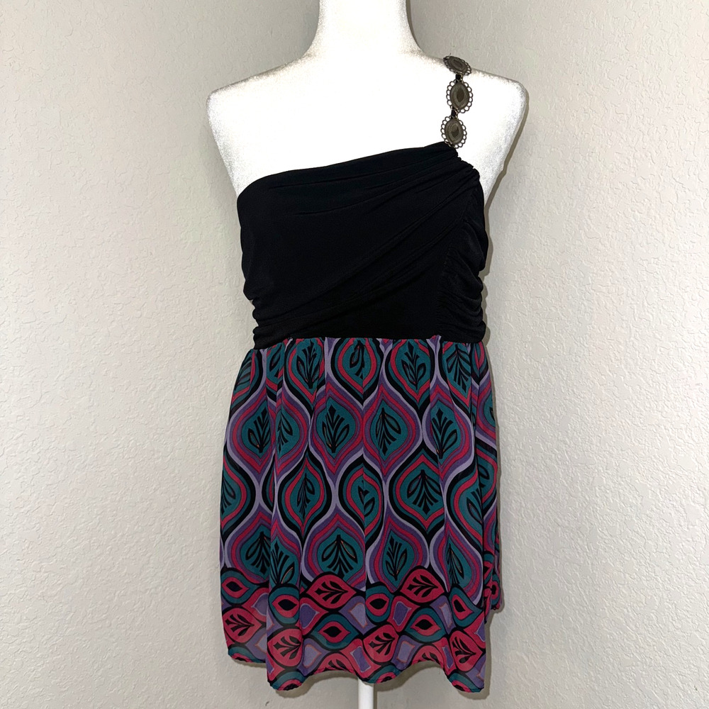 Bisou Bisou One Shoulder Top Women’s Large Multicolor Y2K Boho‎ Print Sleeveless